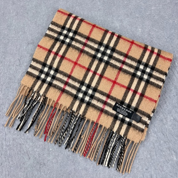 Burberry Scarf 100% Cashmere Classic Brown Nova Check Fringe 62 x 12.5" London - Picture 1 of 8